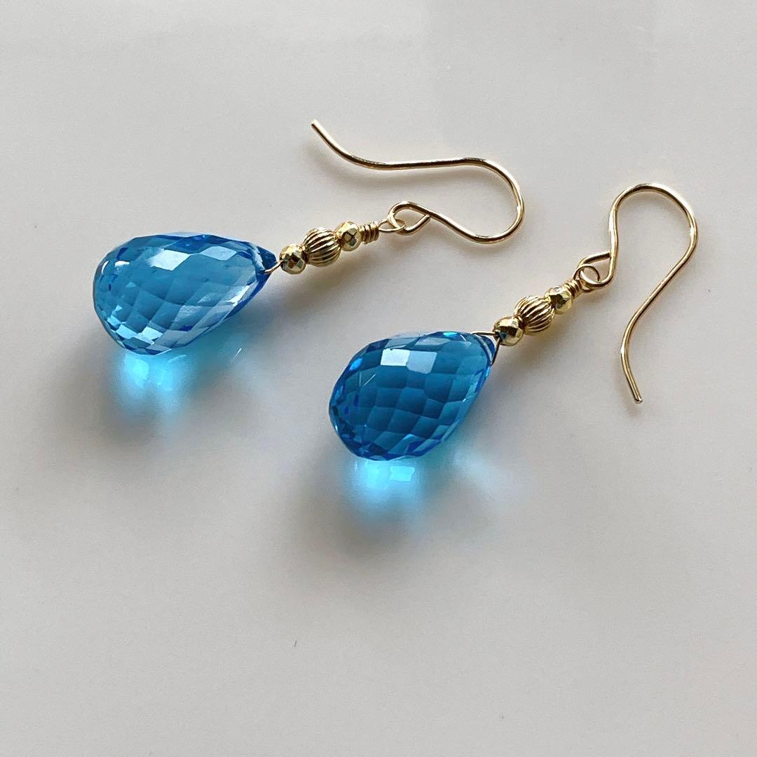 Kaya◆宝石質✧大粒スーパースイスブルートパーズピアス✧14kgf