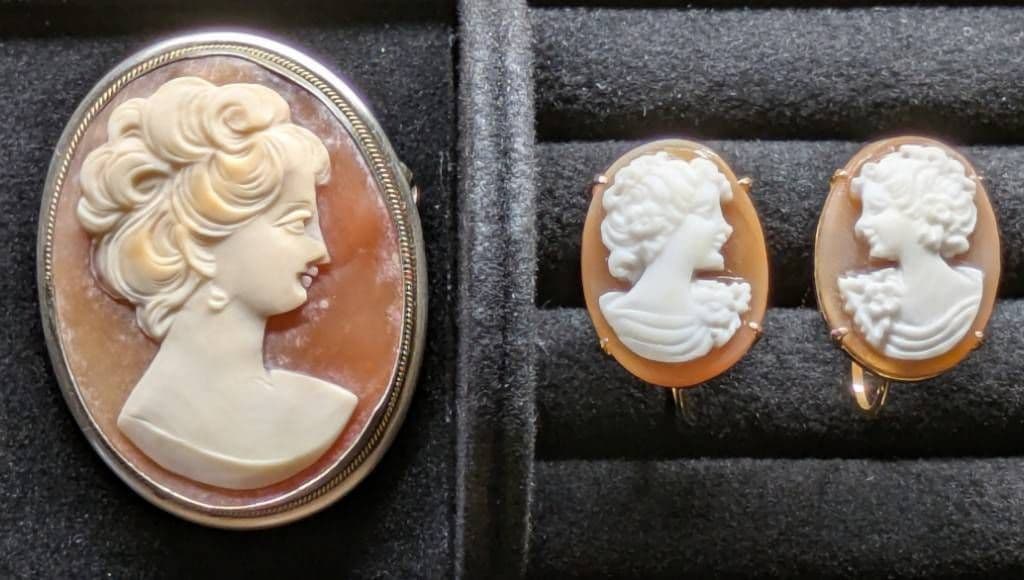 800刻印 カメオブローチ SILVER/PAT.P K18 カメオイヤリング