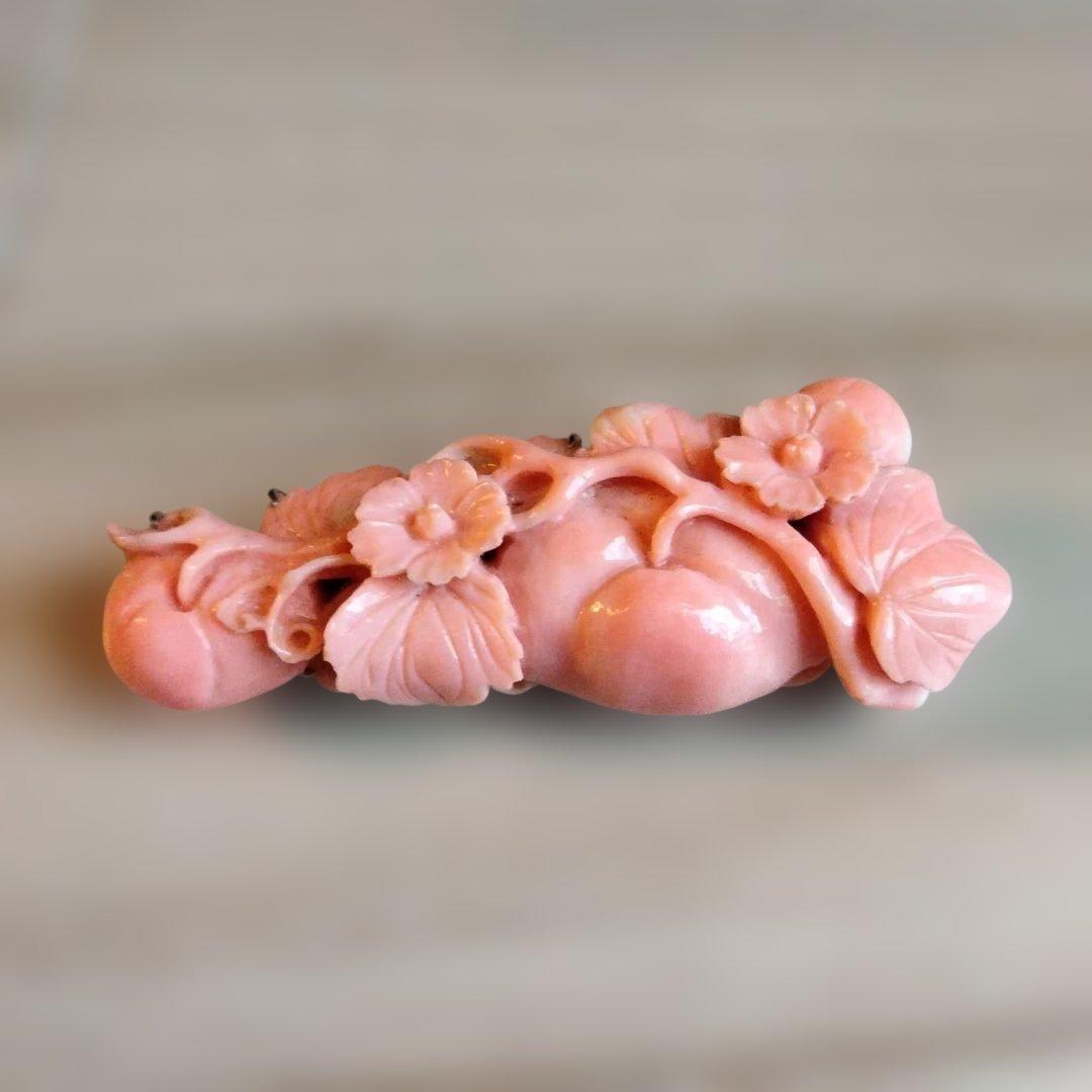 珊瑚 ブローチ 帯留め 15.8g