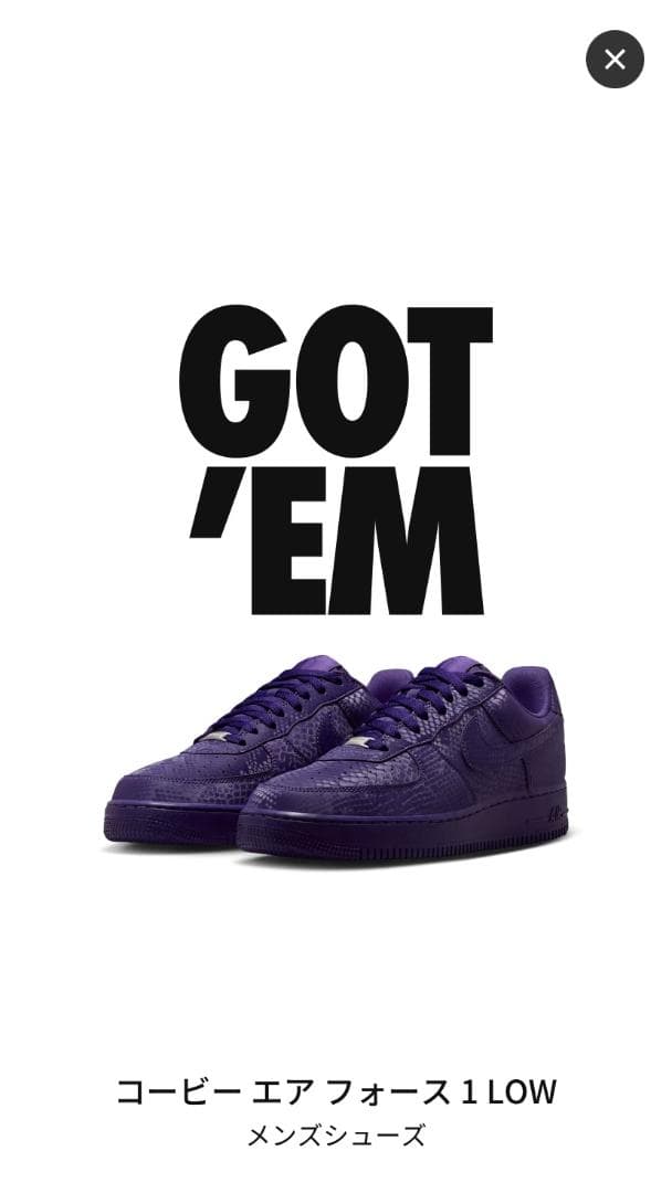 コービーブライアント× ナイキ　エアフォース1ロー コートパープル 24.5cm