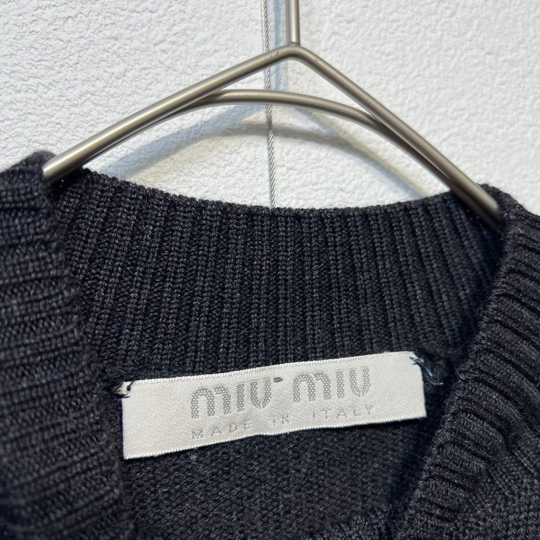 希少 美品 MIU MIU ウール モックネック デザイン 長袖 ニット 40