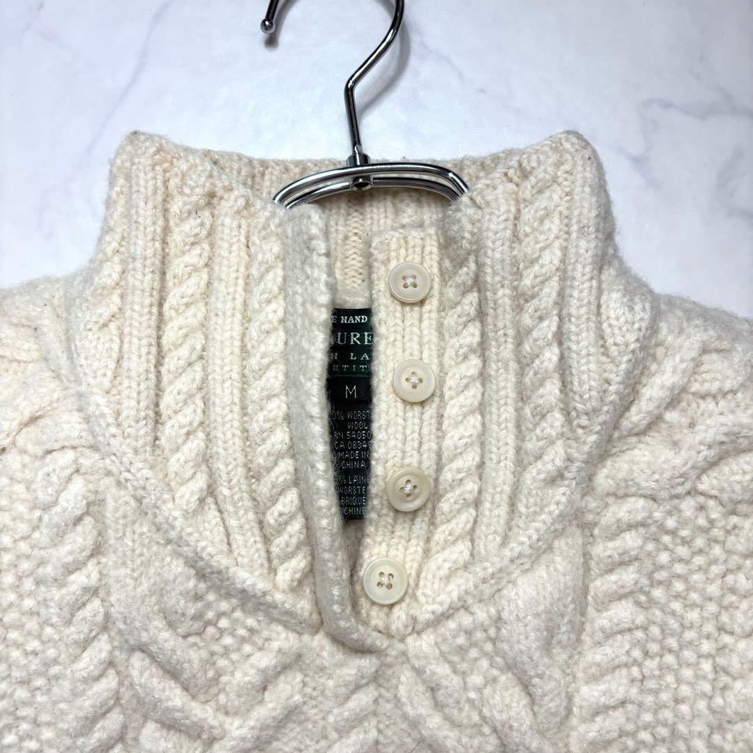 ローレンラルフローレン アランニット ケーブル 梳毛ウール アイボリー M