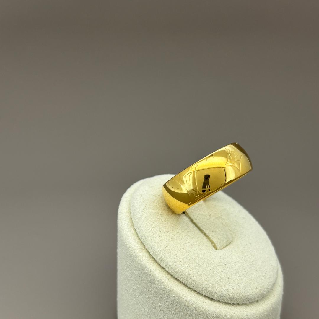 美品 ルイヴィトン ナノグラム LVロゴ リング ゴールド ワイド