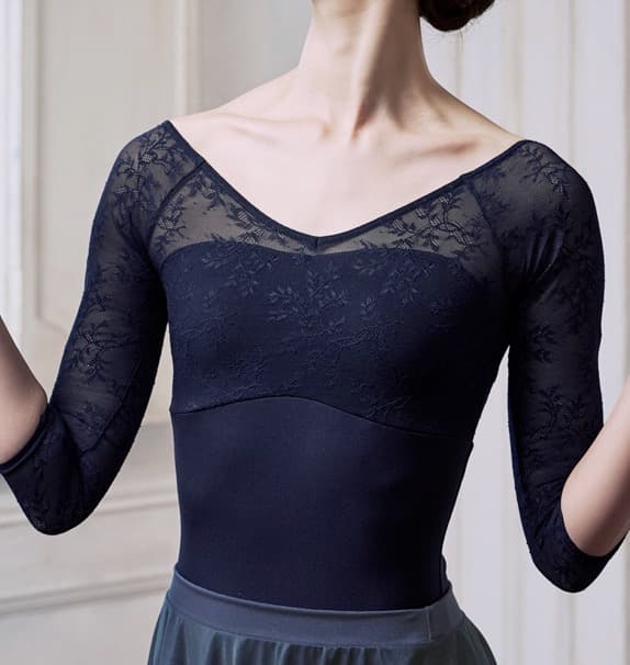 Chacott 6部袖レオタード ネイビーM