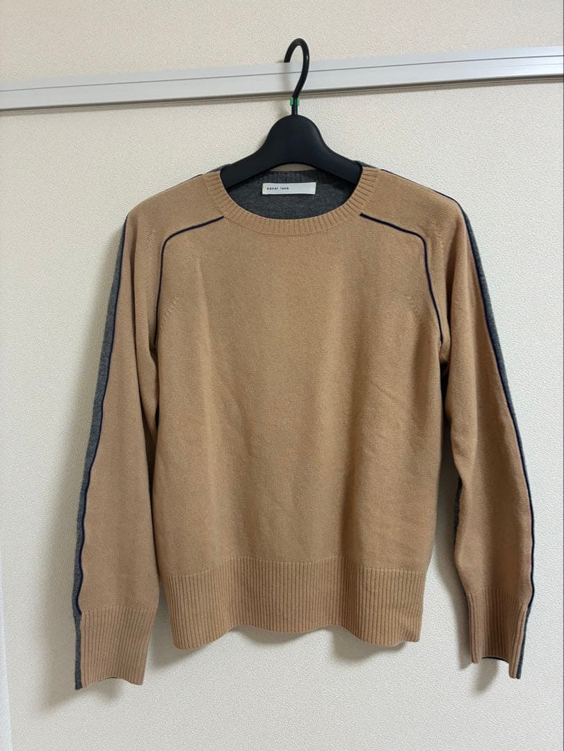 sacai luck 長袖セーター ベージュ/グレー