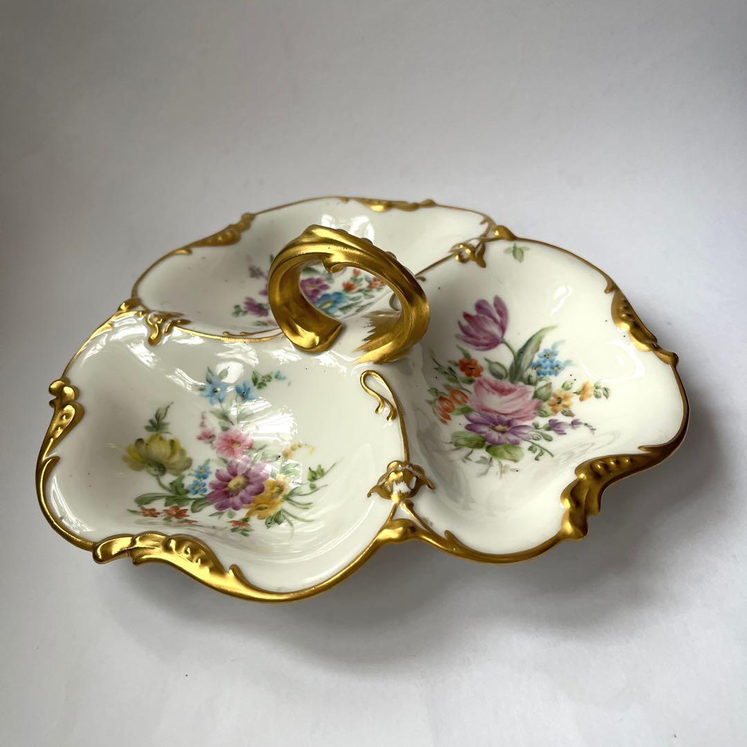 アンティーク　リモージュ　花柄 三つ仕切り皿