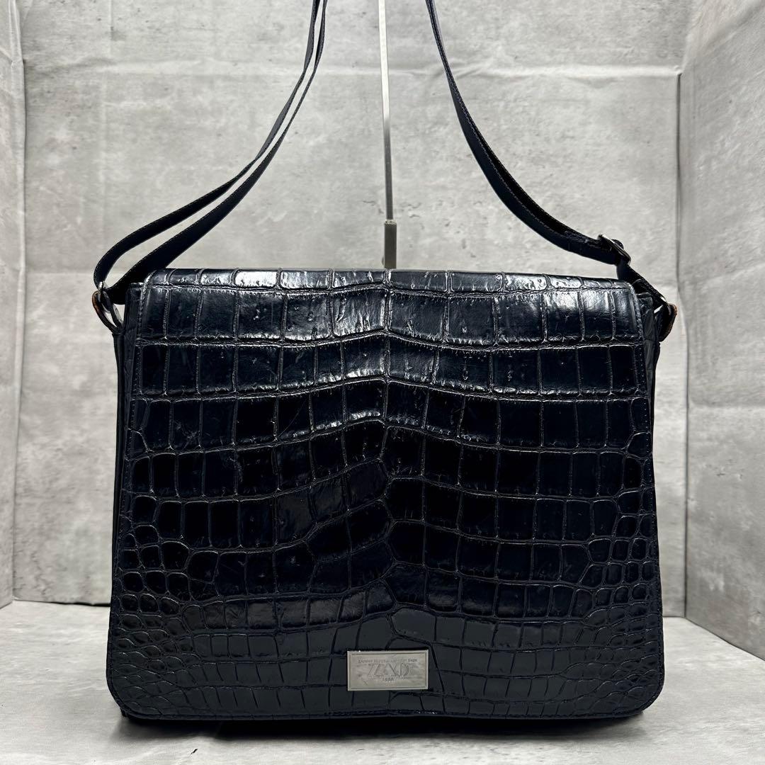 美品✨JRA認定 ZAO クロコダイル メッセンジャー ショルダーバッグ 大容量