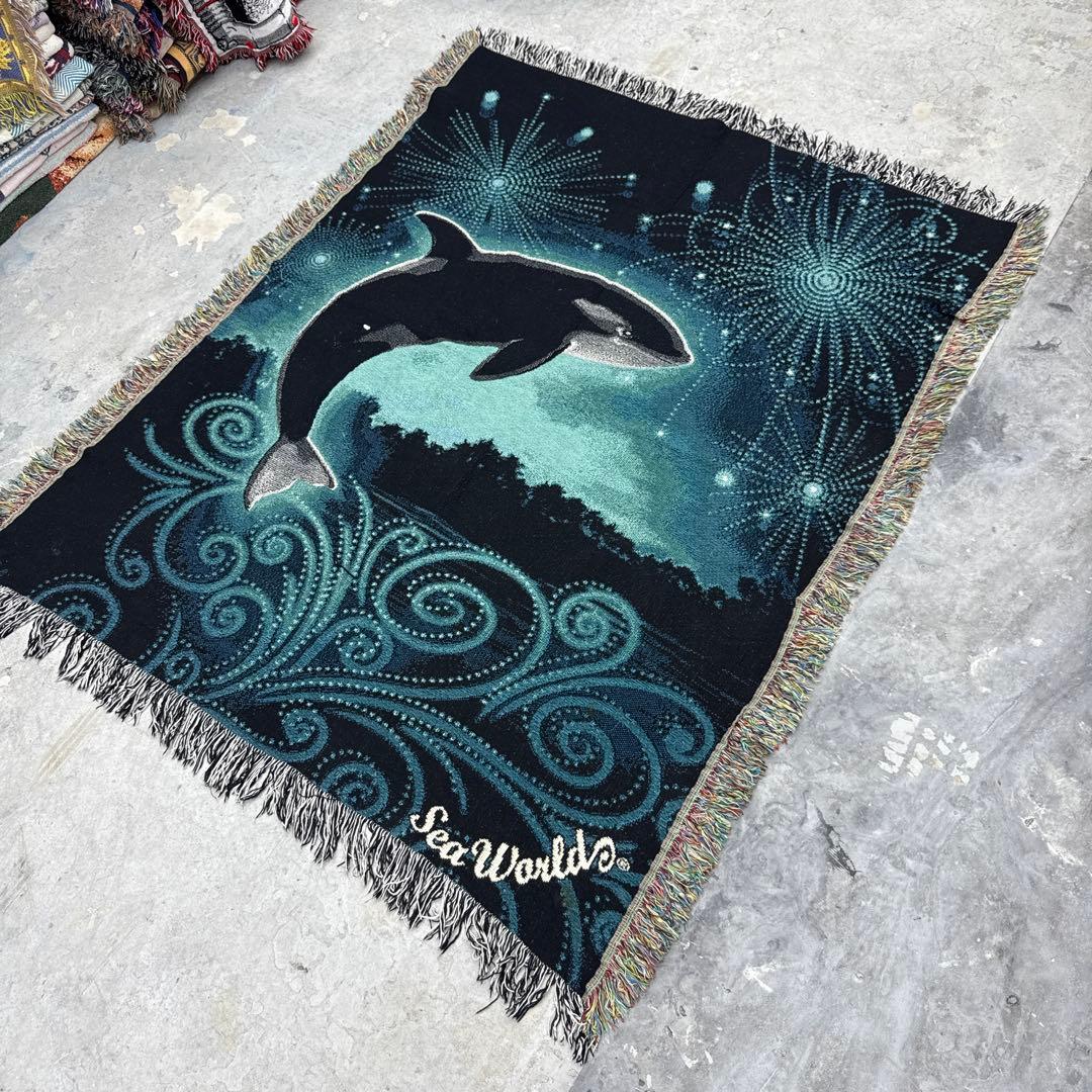 マリーンアート　海　シャチ　マルチカバー　ソファーカバー　ラグ　155x123
