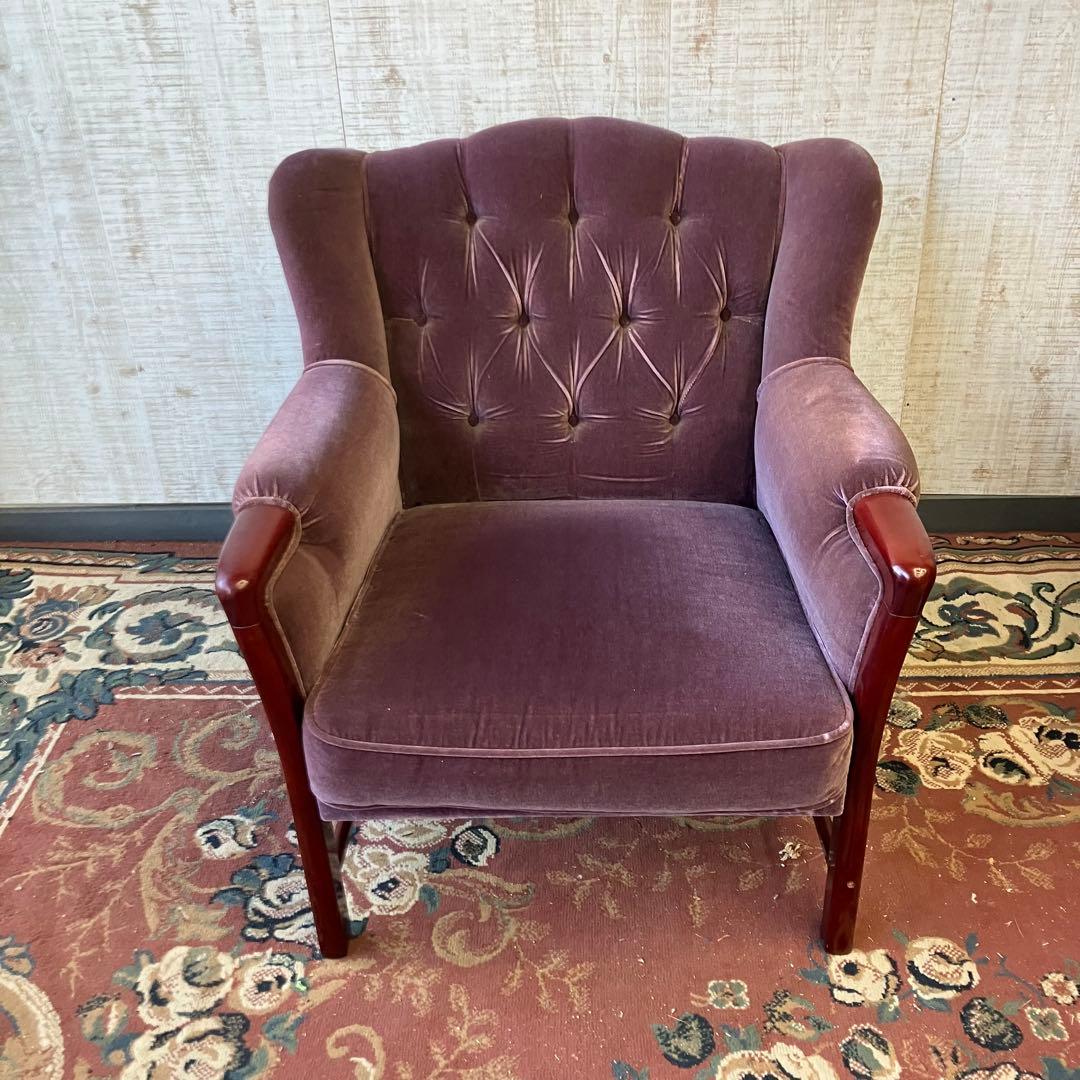 昭和レトロ マルニ木工 ベロアソファ 一人掛けソファー アームチェア クラシック
