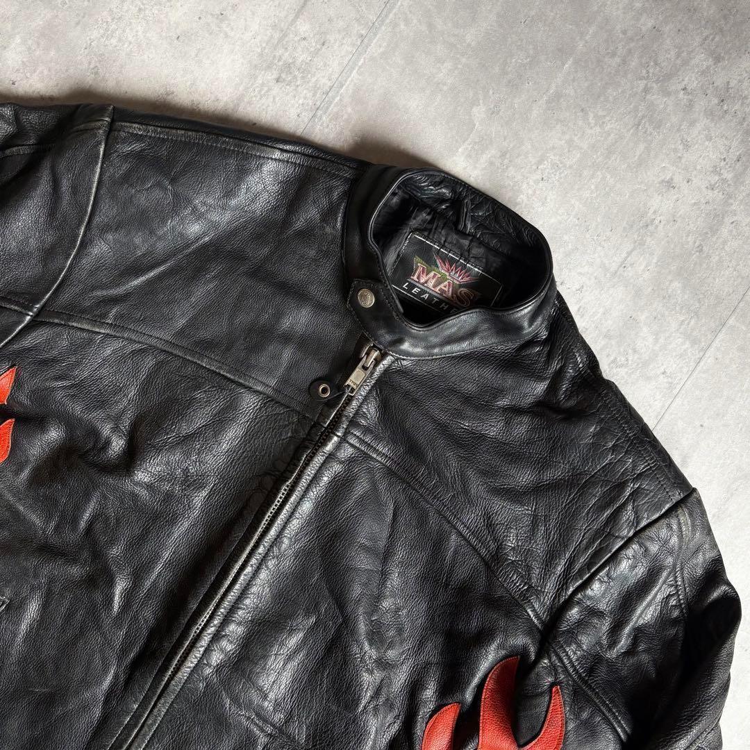 【90s vintage】ライダース　シングル　ファイアパターン　本革　古着