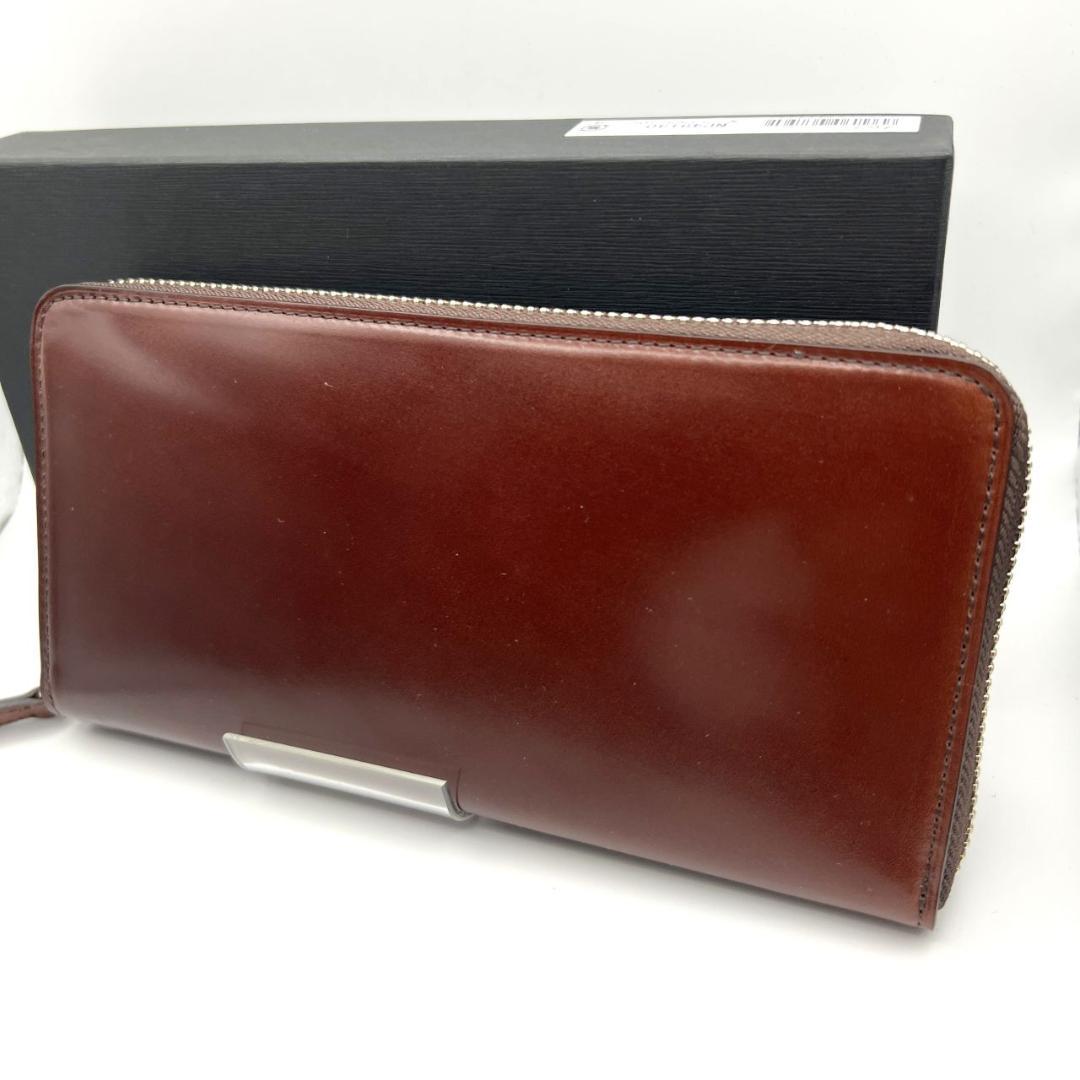 未使用品箱付 プレリー☆メンズ ジッピーウォレット 長財布 コードバン 本革 茶