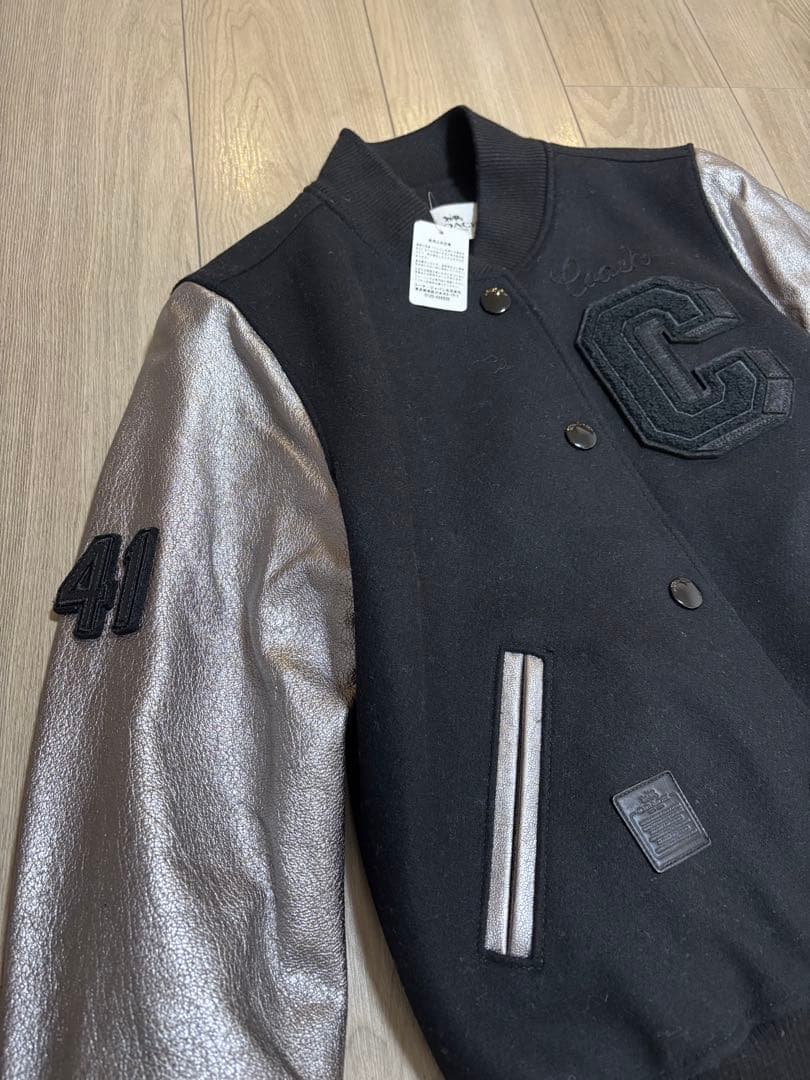 【Acky】COACH スタジャン ワッペン レザー ウール ブラック