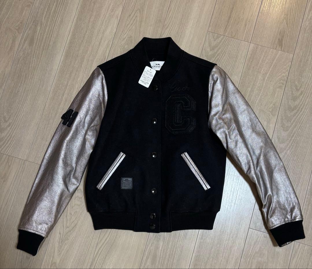 【Acky】COACH スタジャン ワッペン レザー ウール ブラック