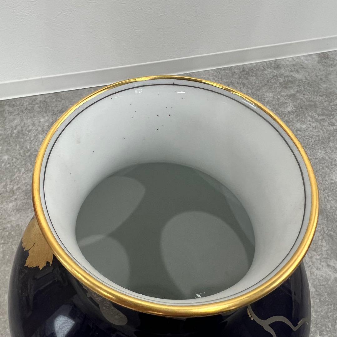 大倉陶園　瑠璃　金蝕　葡萄　花瓶　36cm