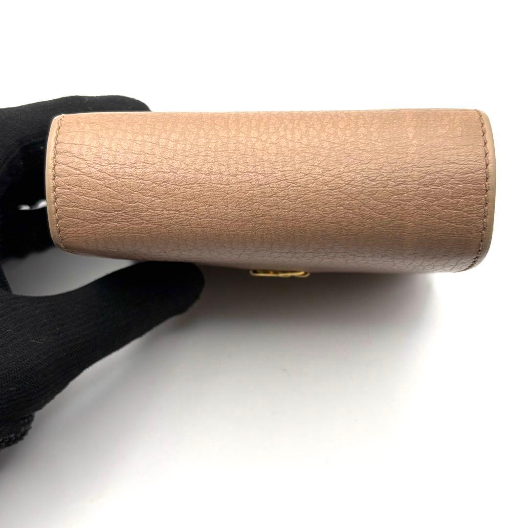 グッチ 折り財布 マーモント GG ロゴ 金具 ファスナー レザー ベージュ