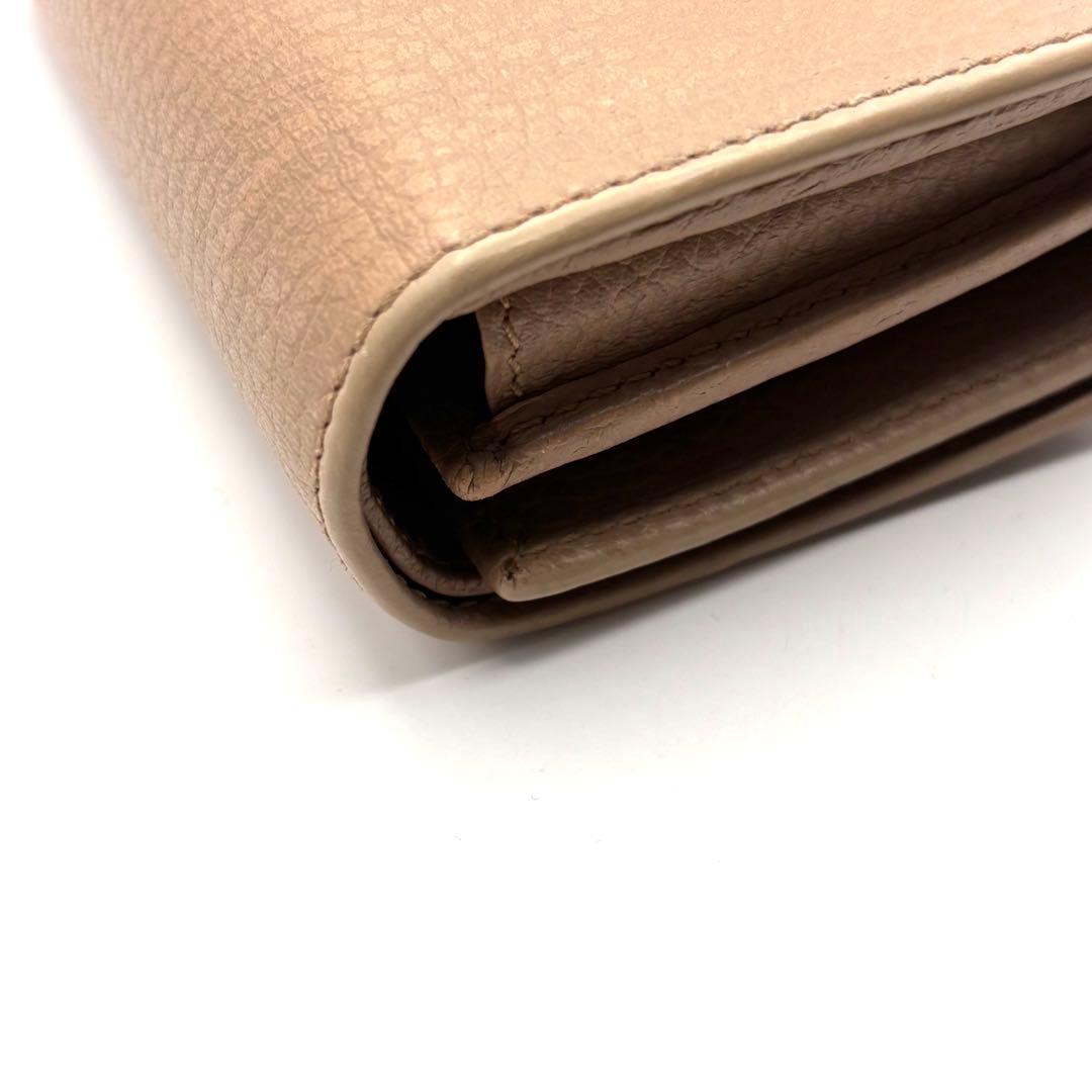 グッチ 折り財布 マーモント GG ロゴ 金具 ファスナー レザー ベージュ