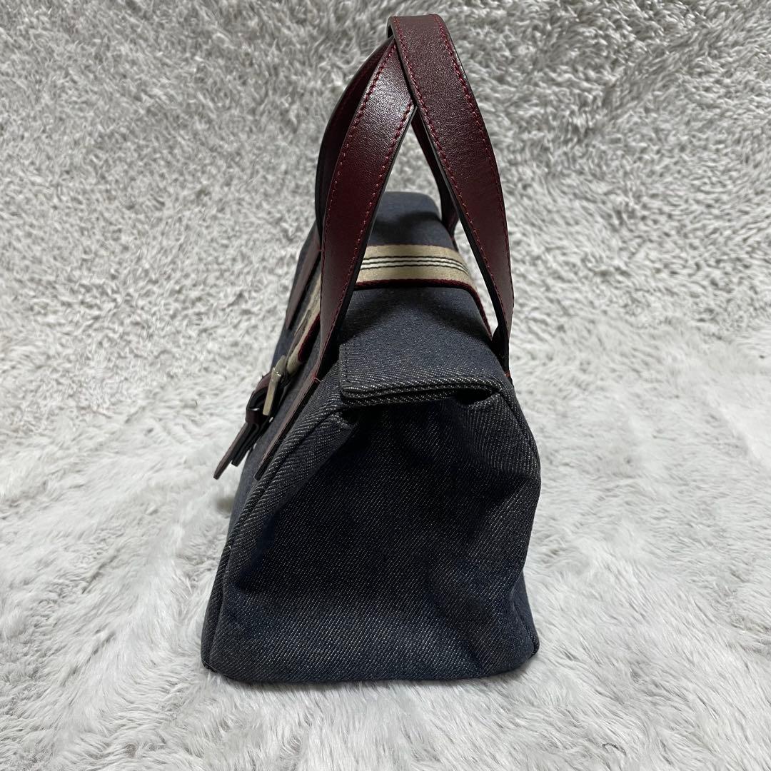 バーバリー　ハンドバッグ　デニム生地　キャンバス　レザー　シルバー金具