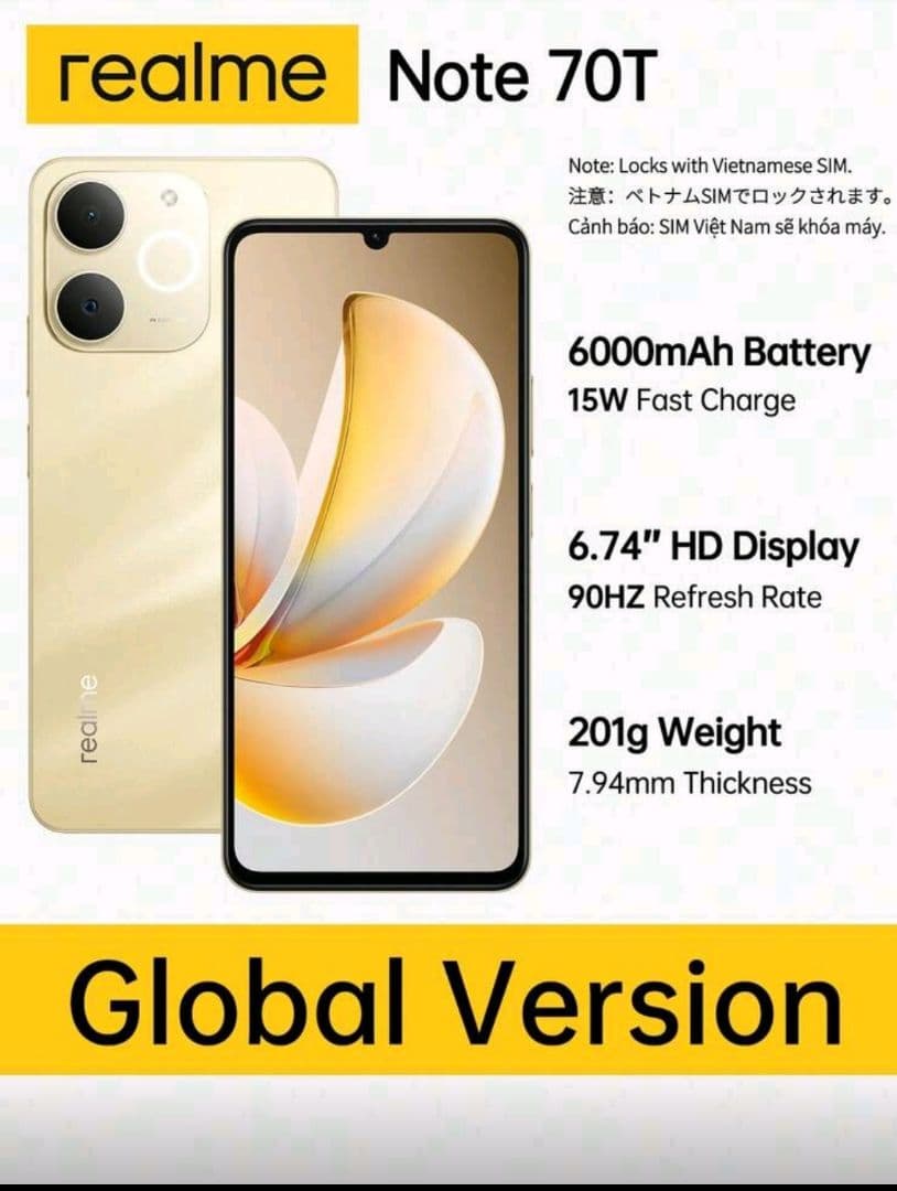 スマートフォン本体 Realme Note 70T Ram 4GB/ Rom 256 GB