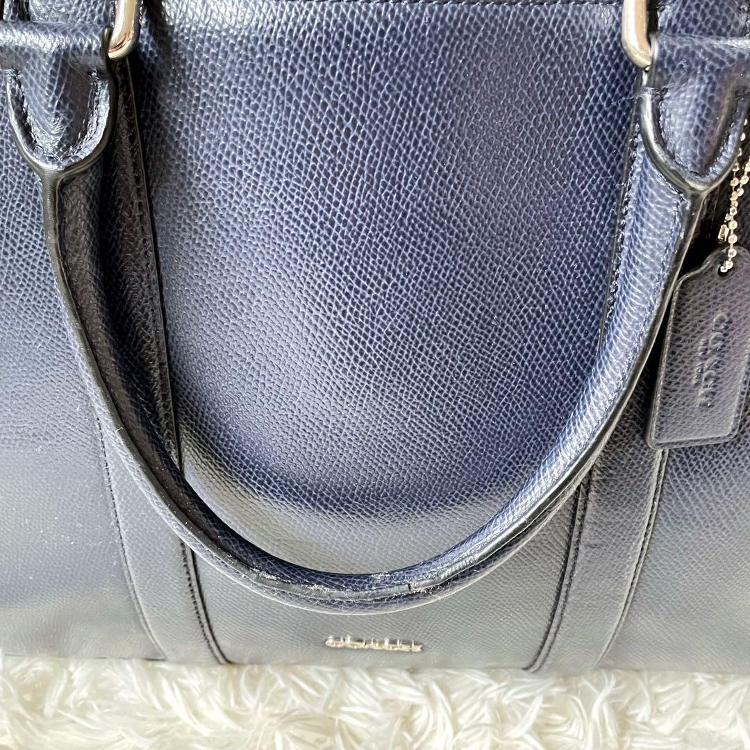 COACHコーチ 2wayレザービジネスバッグネイビー肩掛け可能A4収納可能