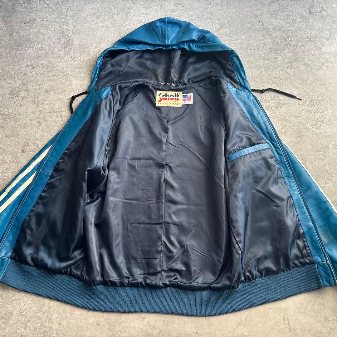 schott ショット【L】ラムレザー ジップパーカー レザージャケット ブルー