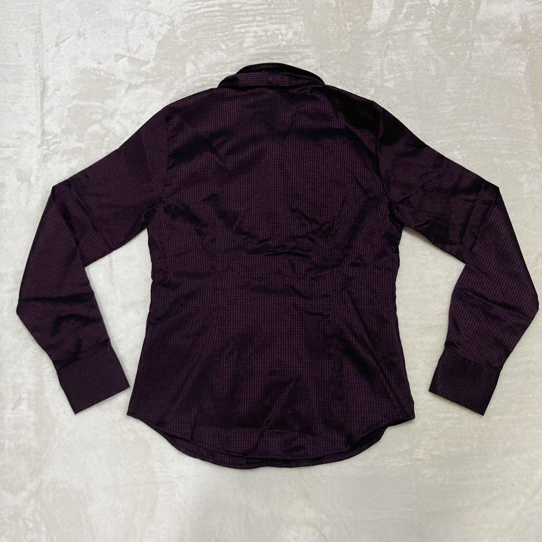 【未使用タグ付き】ナラカミーチェ　パープル　光沢　ボウタイリボンブラウス　長袖