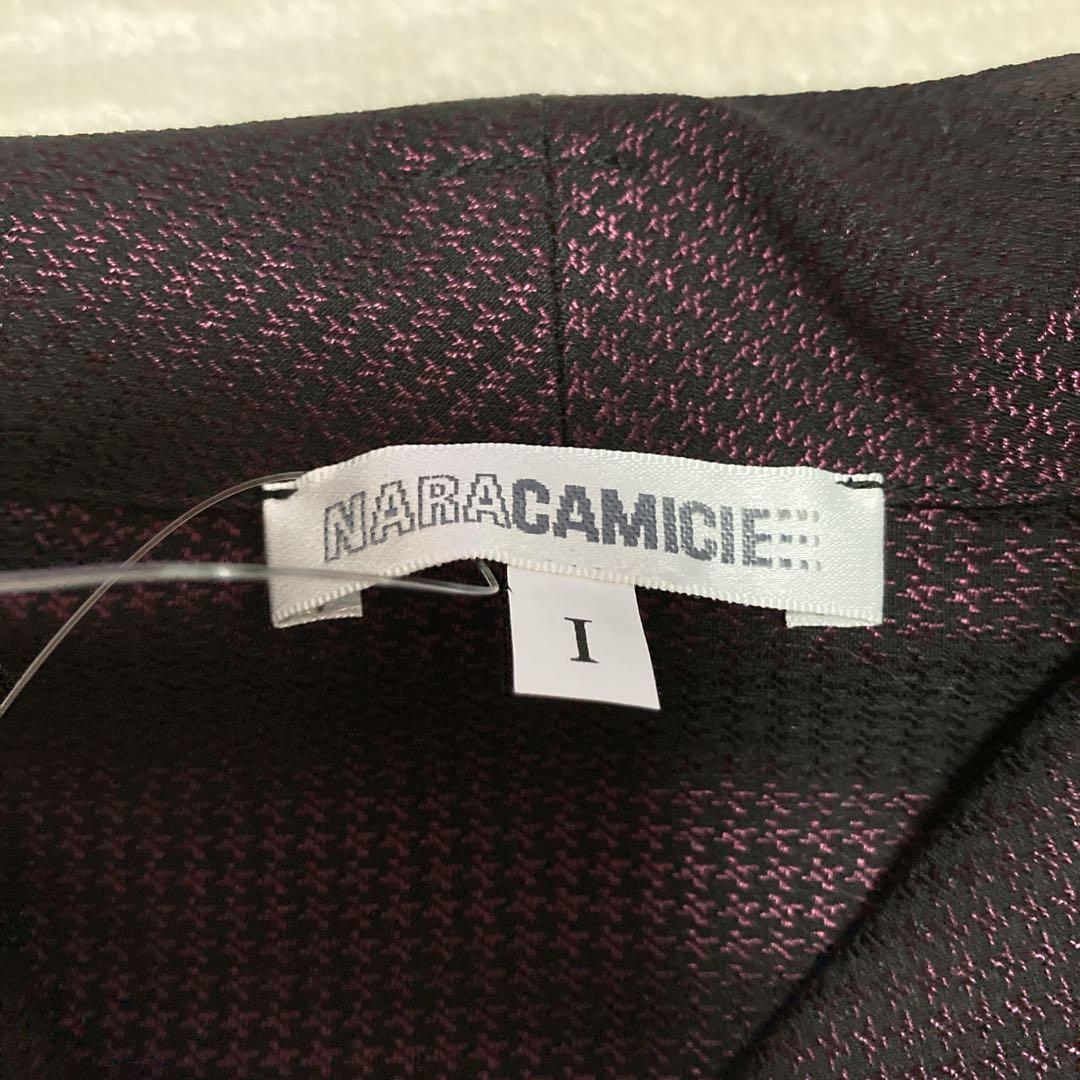 【未使用タグ付き】ナラカミーチェ　パープル　光沢　ボウタイリボンブラウス　長袖