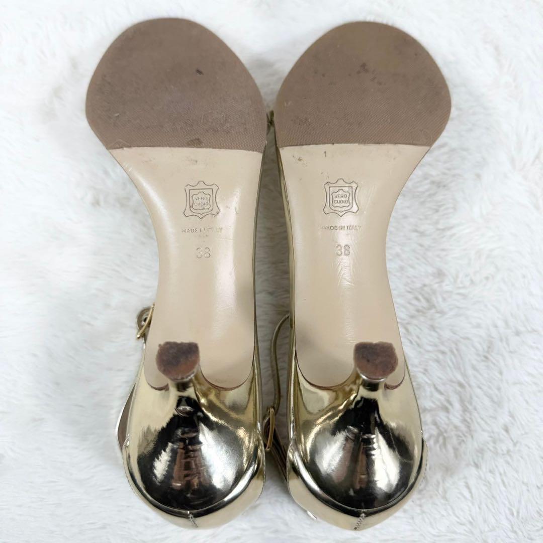 NEBULONI E. ゴールドサンダル アンクルストラップ ヒール GOLD