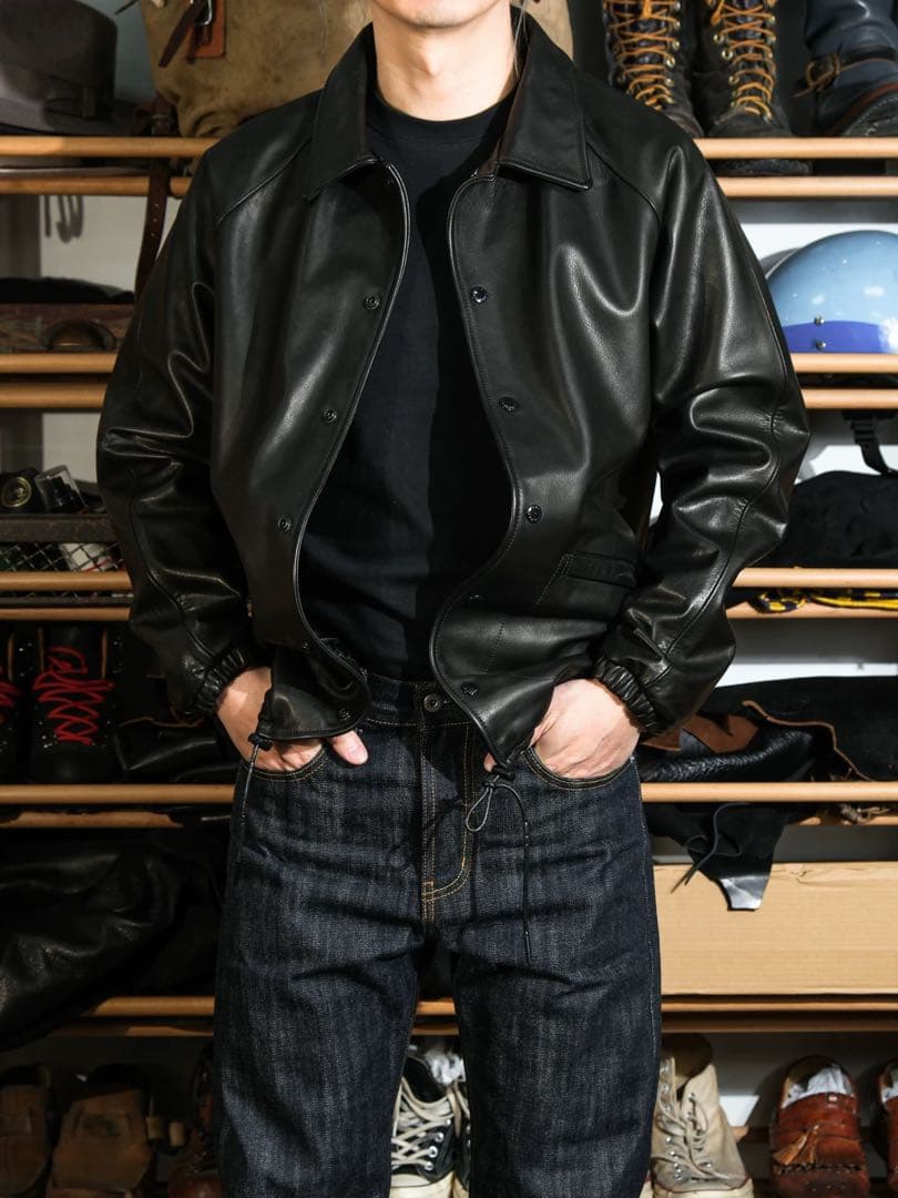 水染カーフレザー コーチジャケット 1.1-1.2mm 無塗装 L