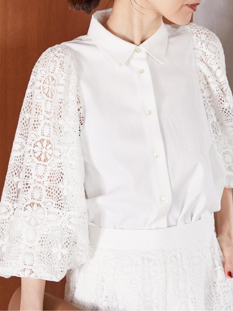 VERMEIL par iena レースコンビ ボリュームスリーブブラウス