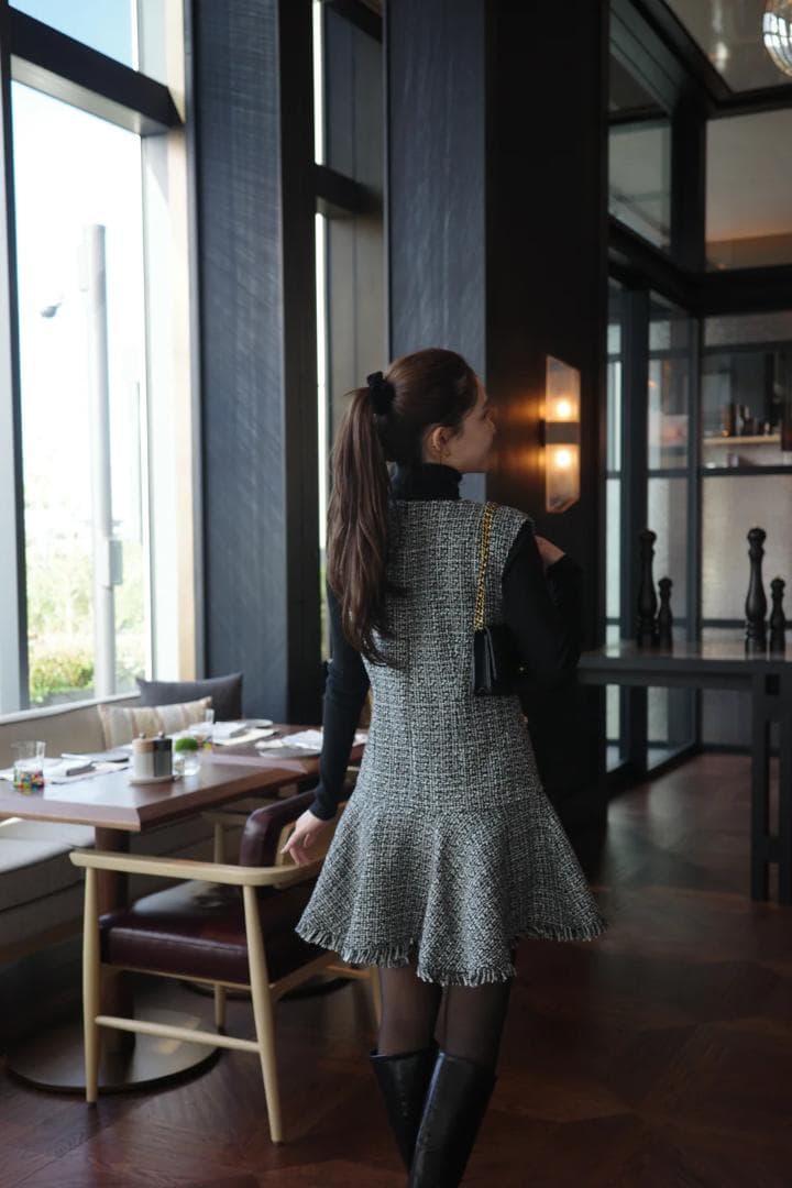 polaura ポローラ クラシカルツイードフレアミニワンピース