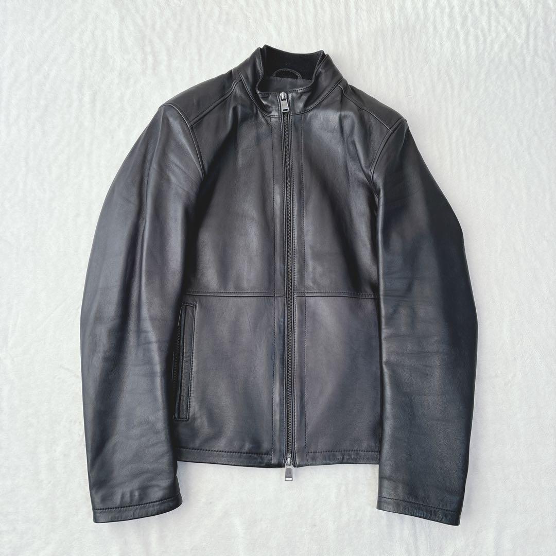 【美品】ヒューゴボス　レザージャケット　ライダース　羊革　ラムレザー　ブラック