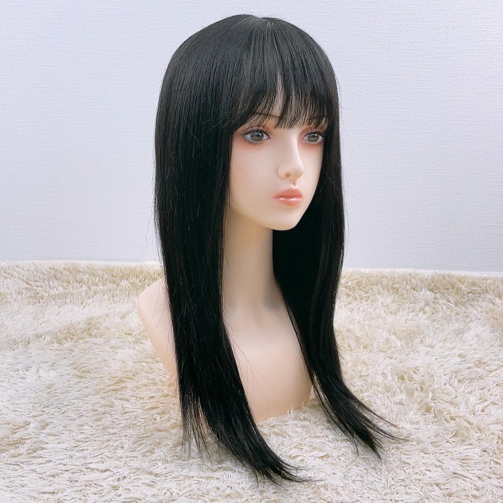 人毛100% フルウィッグ 医療用 ロング ストレート ブラック 黒髪 60cm