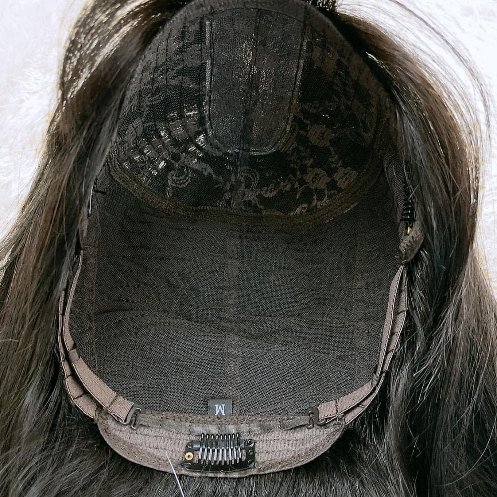 人毛100% フルウィッグ 医療用 ロング ストレート ブラック 黒髪 60cm