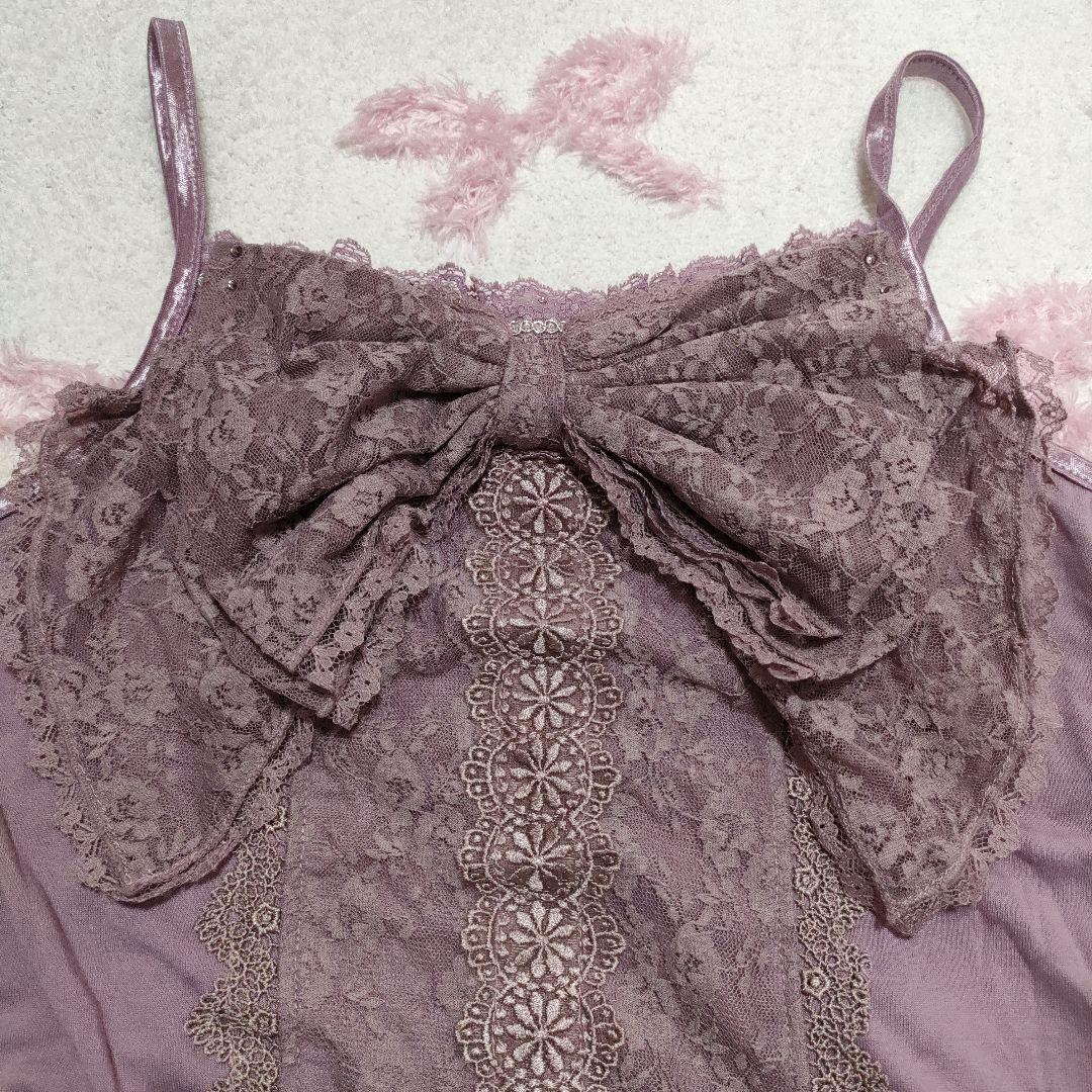 パープル ビッグリボン付きキャミソール レース