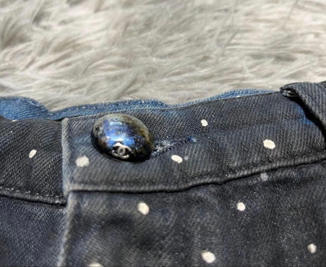 CHANEL ドット柄 ショートパンツ 黒 36 デニム生地