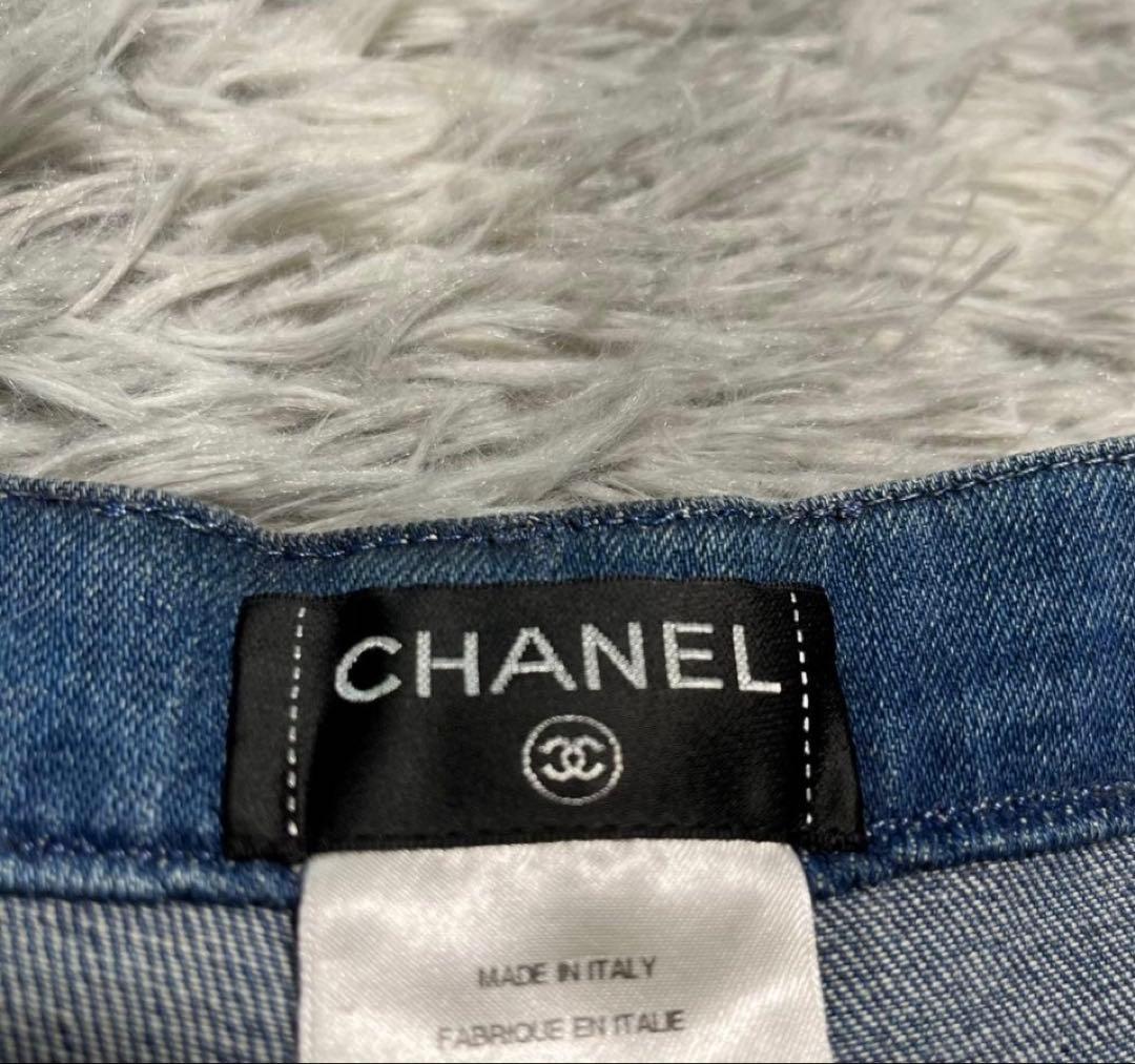 CHANEL ドット柄 ショートパンツ 黒 36 デニム生地