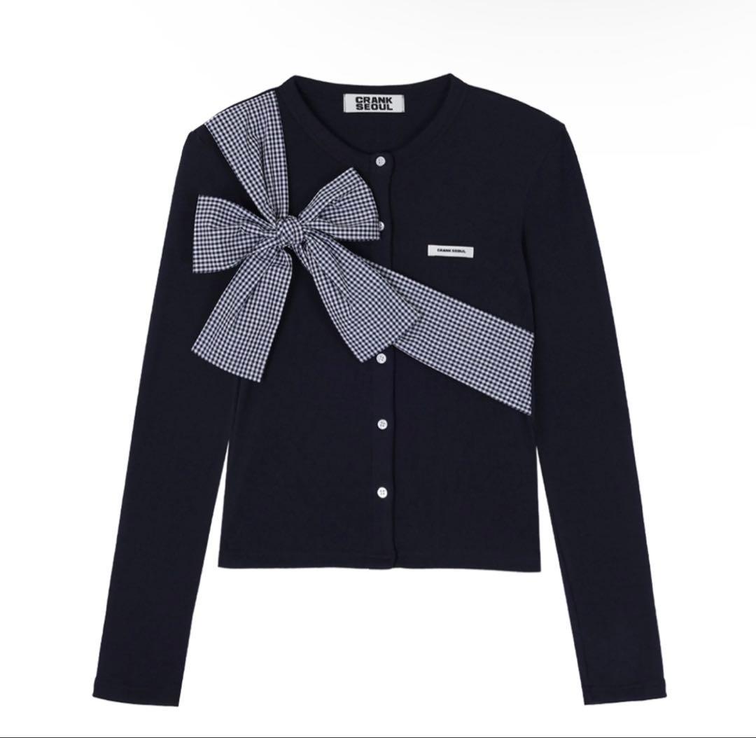 トップス CRANK Ribbon Tide Knit Cardigan NAVY