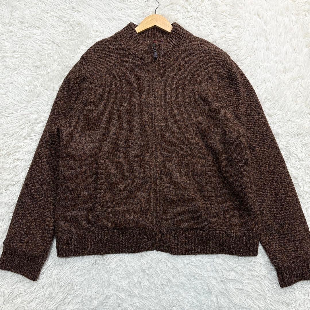 エルエルビーン ドライバーズニット ジャケット チェック総柄 XXL リブ 茶