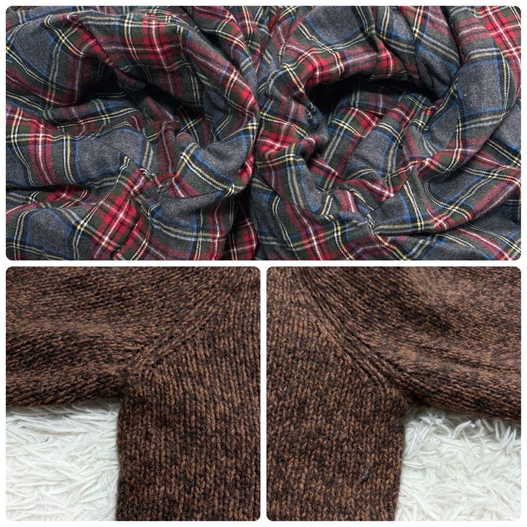 エルエルビーン ドライバーズニット ジャケット チェック総柄 XXL リブ 茶