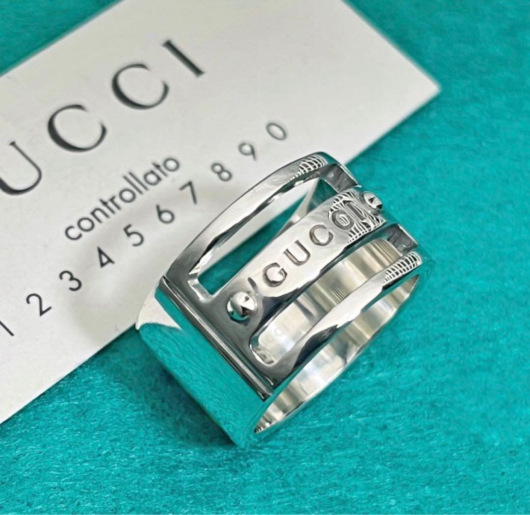極美品‼️GUCCI 指輪　ロゴワイドリング　12号