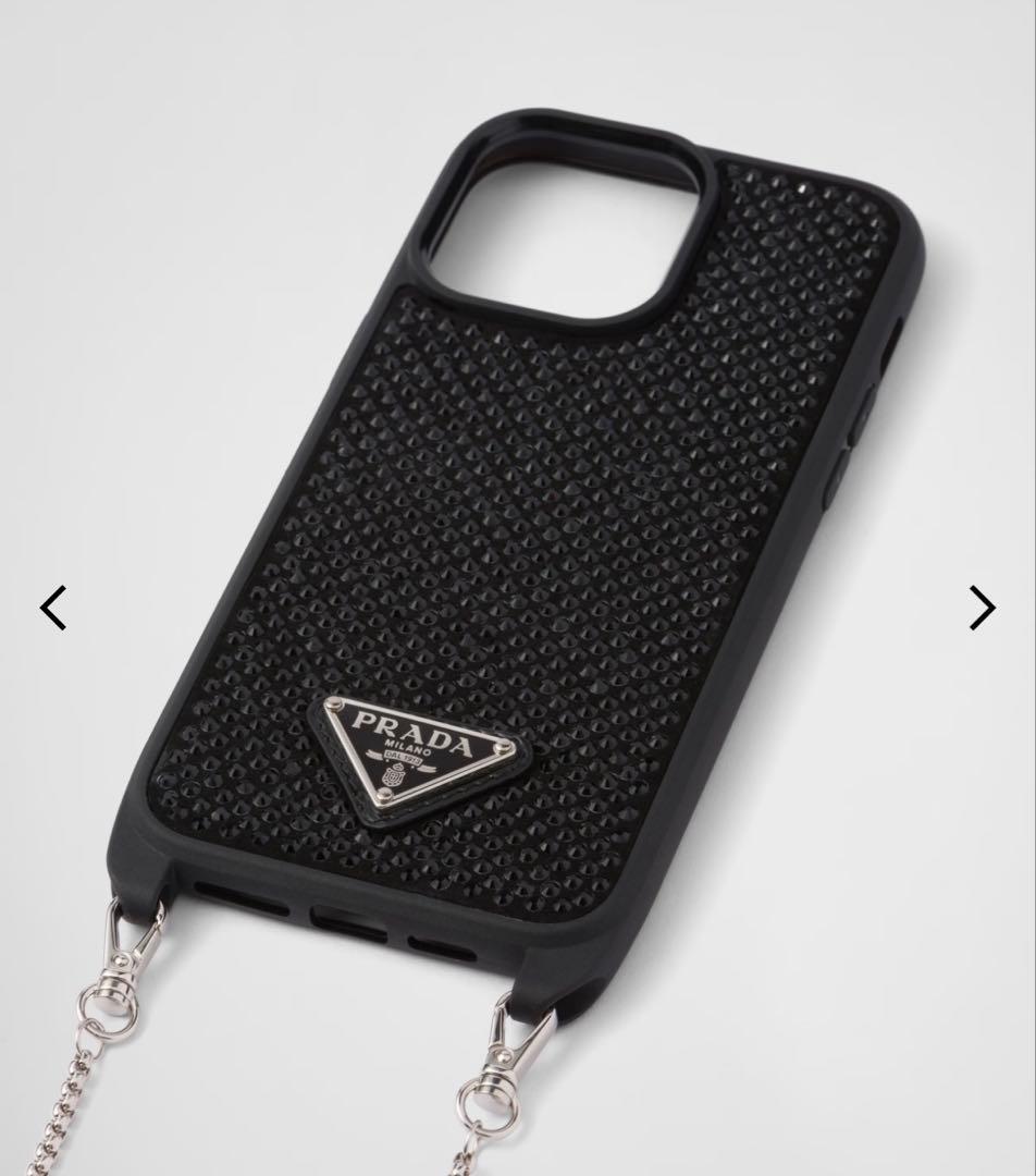PRADA iPhone 14 Pro用カバー ブラック チェーン付き