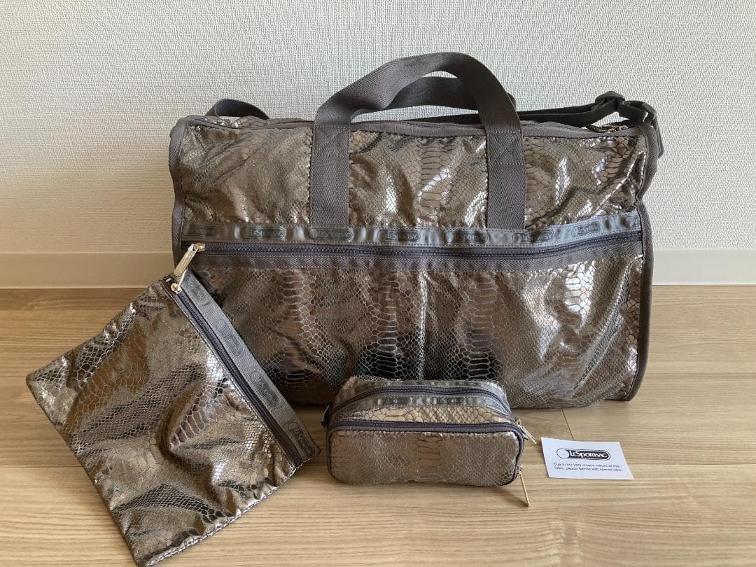 LeSportsac 大容量ボストンバック、ポーチ2つのセット、シルバー