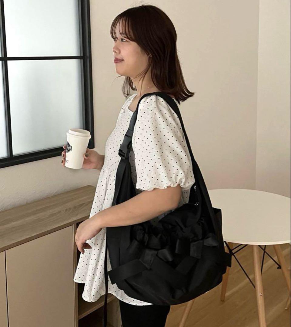 SAPON 撥水リボンナイロンショルダーバッグ