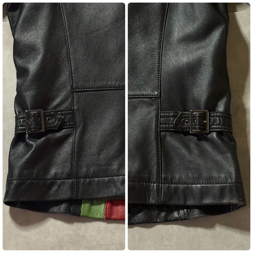 イタリアカラー ワッペン G-STAGE 羊革 短丈 ライダースジャケット L