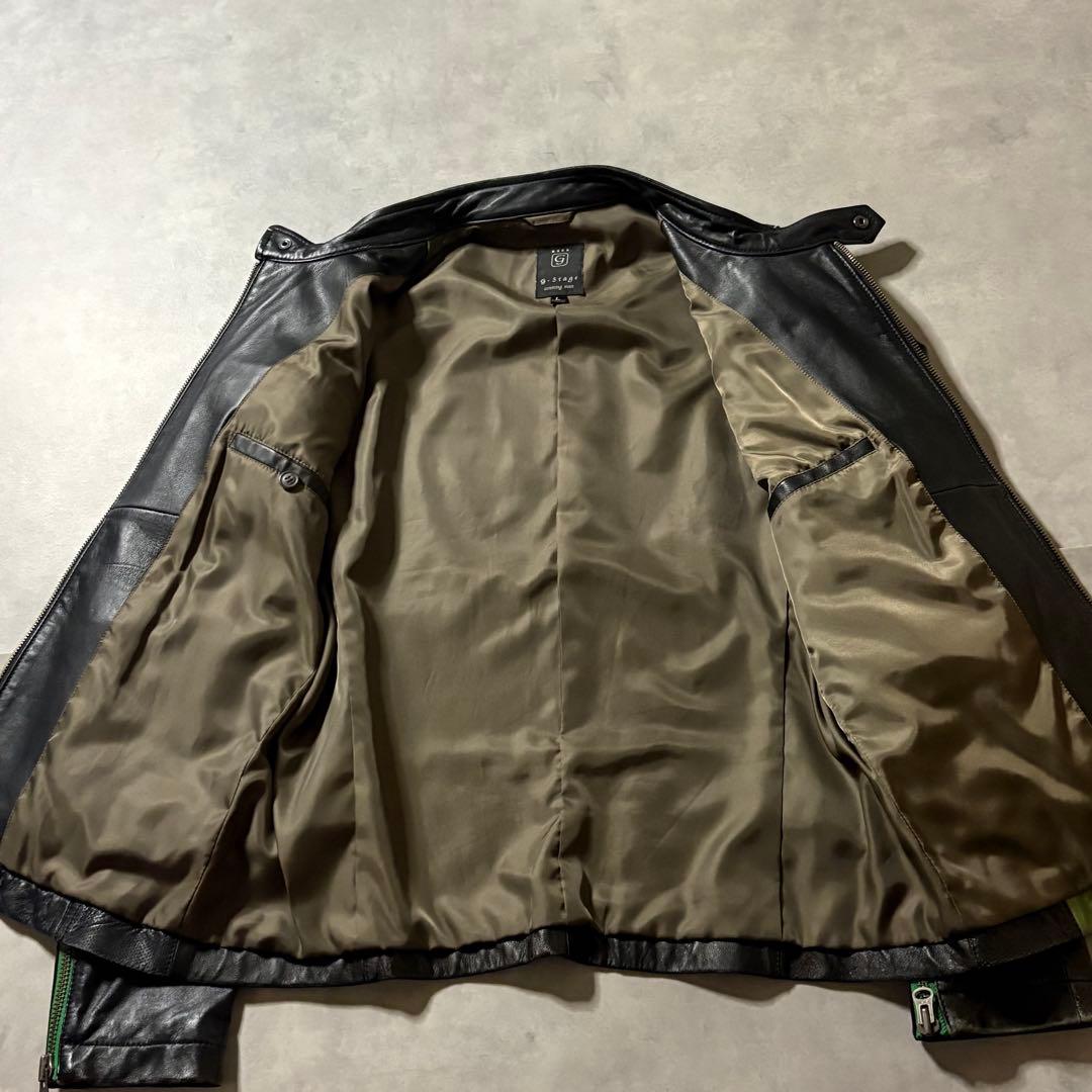 イタリアカラー ワッペン G-STAGE 羊革 短丈 ライダースジャケット L