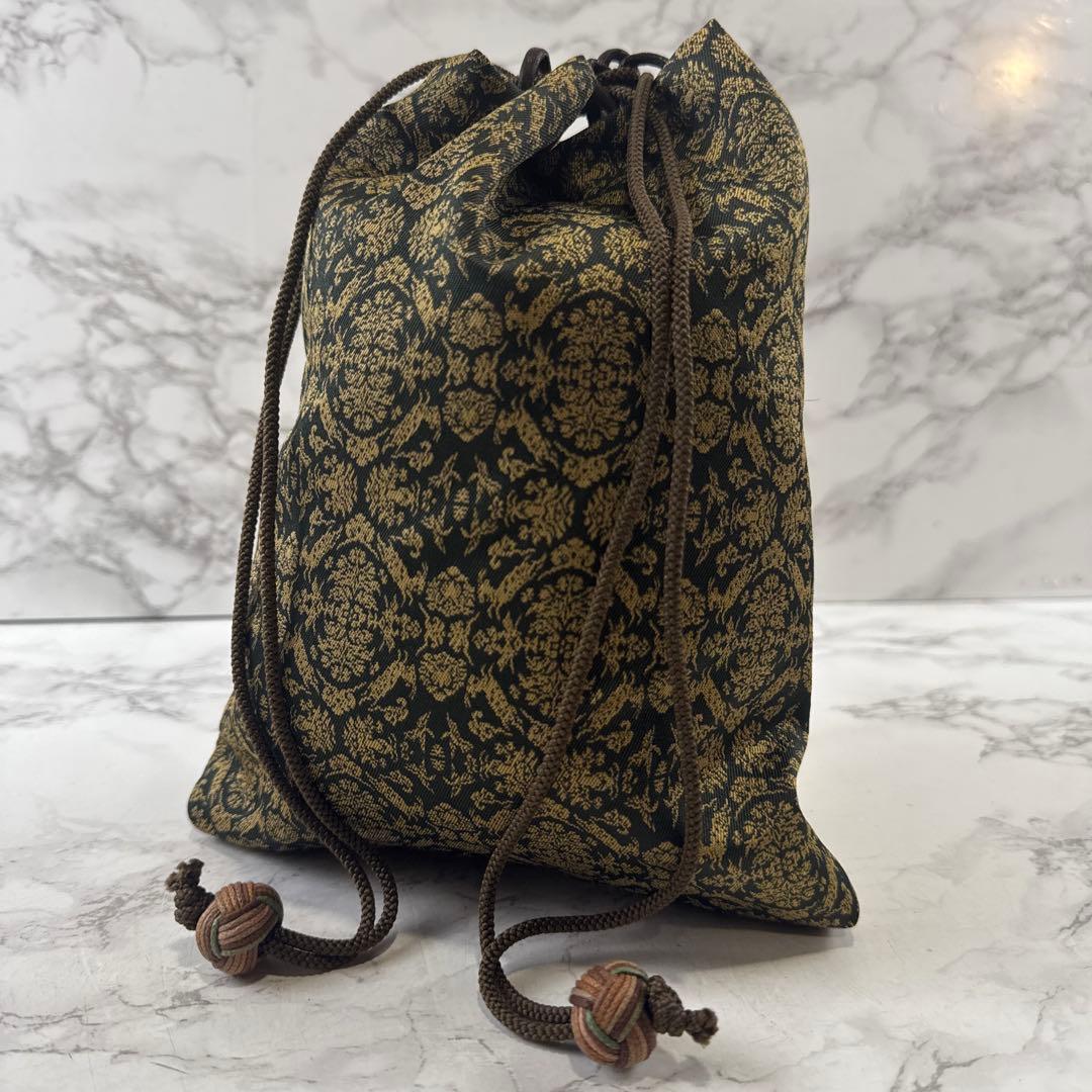 未使用品 龍村美術織物 山羊花卉文錦 信玄袋 巾着ポーチ 和装 着物