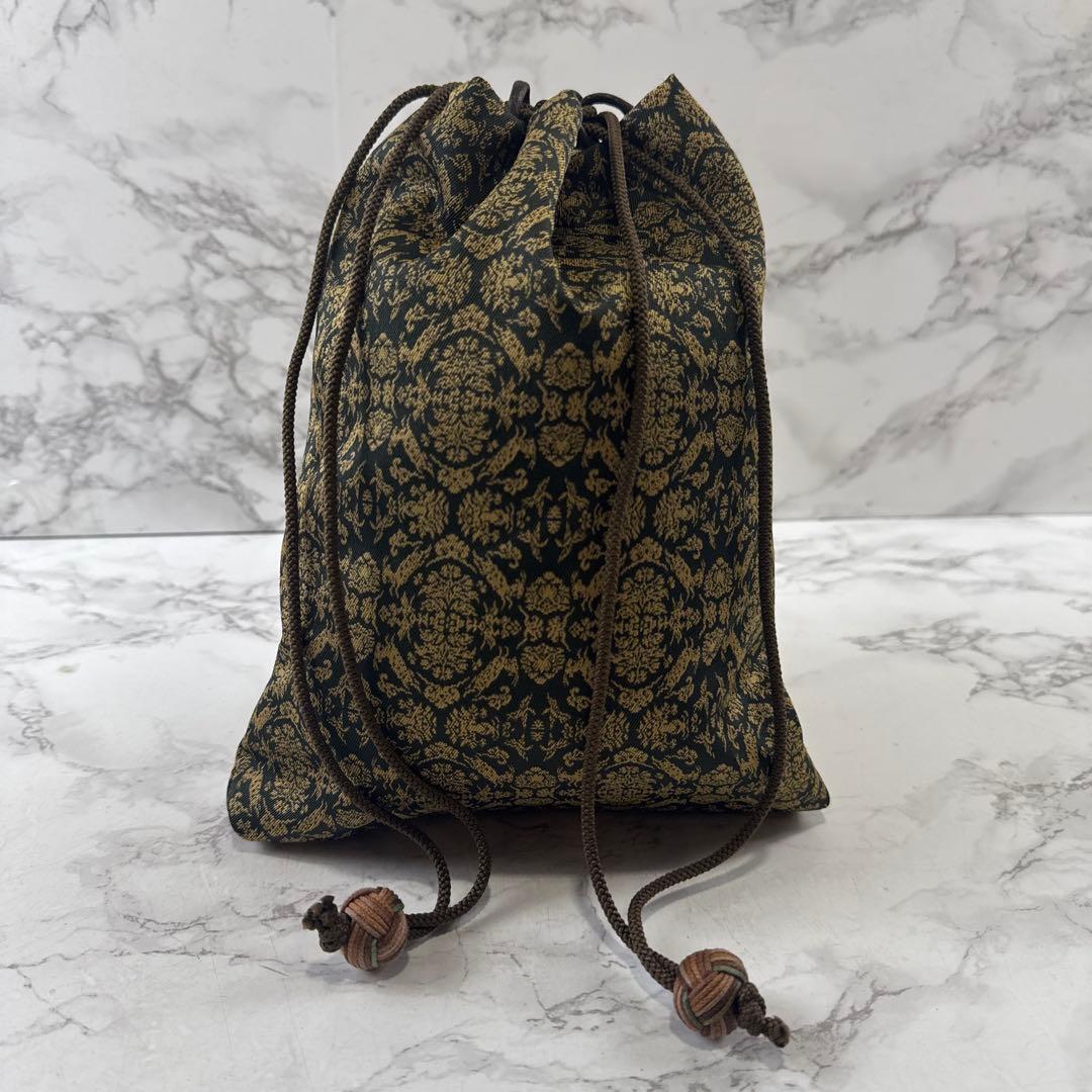 未使用品 龍村美術織物 山羊花卉文錦 信玄袋 巾着ポーチ 和装 着物