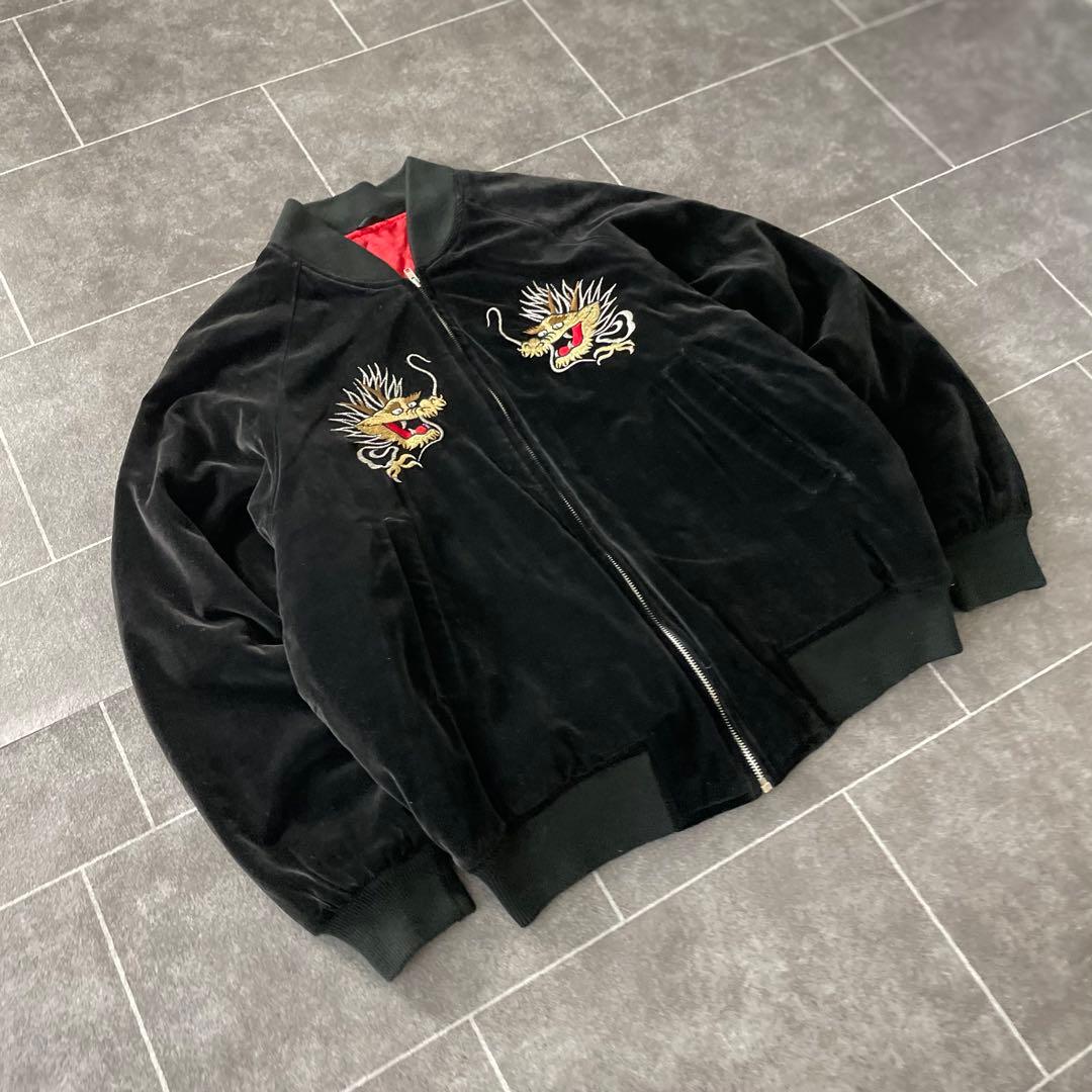 90-'s 龍 富士 別珍 スカジャン スーベニア 短丈 F ベロア 黒