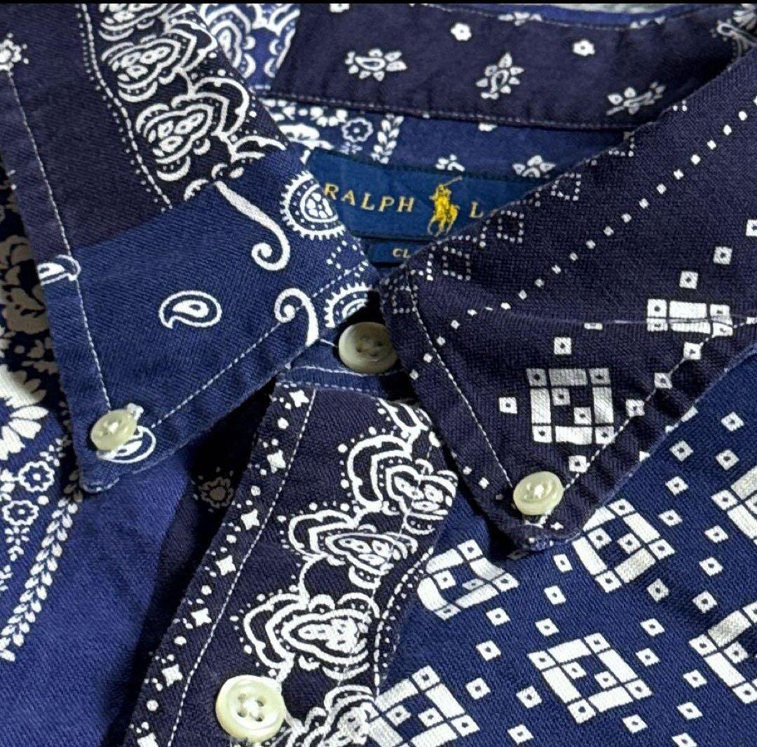 b*1様 ラルフローレン ペイズリー柄 長袖シャツ XL 青い ブルー ゆるダボ
