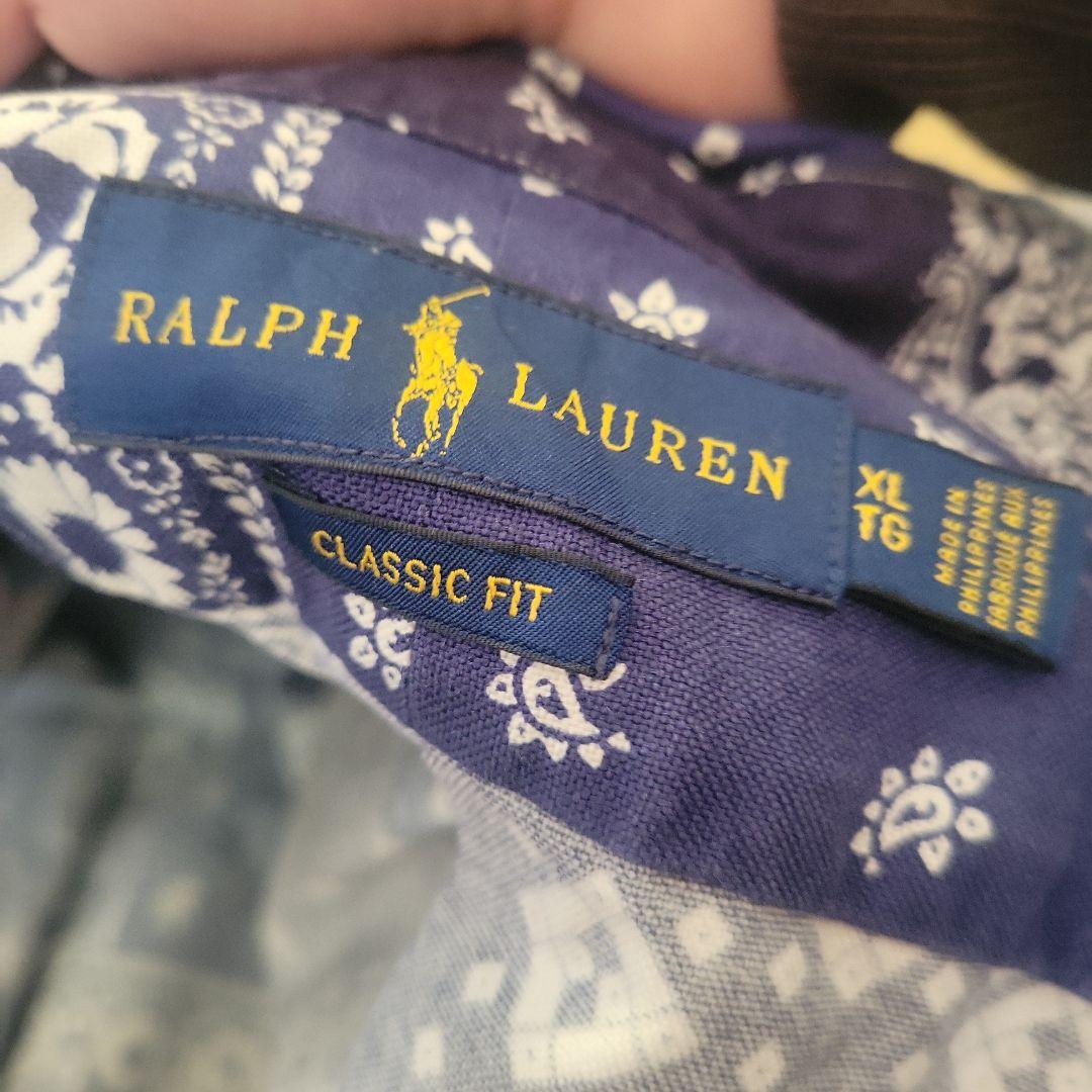 b*1様 ラルフローレン ペイズリー柄 長袖シャツ XL 青い ブルー ゆるダボ